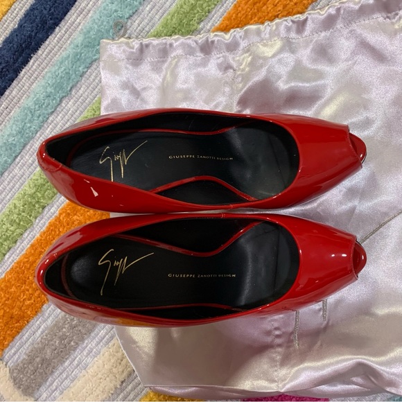 GIUSEPPE ZANOTTI Red Patent Peep Toe Heels Pumps 38 I56067 - Picture 5 of 16